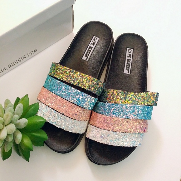 Cape Robbin Shoes - Cape Robbins Mermaid Glitter Rainbow Slides